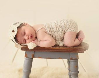 Crochet Baby Girl Photography Romper Outfit, Sizes Newborn to 12-18 Months