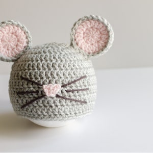 READY TO SHIP Crochet Gray Mouse Hat, Sizes 0-3 month to Toddler