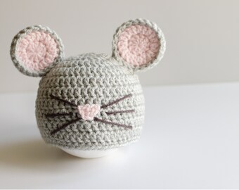 READY TO SHIP Crochet Gray Mouse Hat: Newborn to Child
