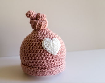 Crochet Baby Girl Knot Hospital Hat, Newborn Size