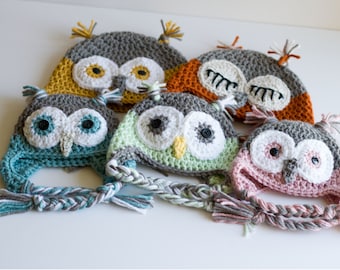 READY TO SHIP Baby Owl Hat, Woodland Animal Character Hat, Crochet Newborn Earflap Hat, Infant Halloween Hat, Niece Nephew Gift, Photo Prop,