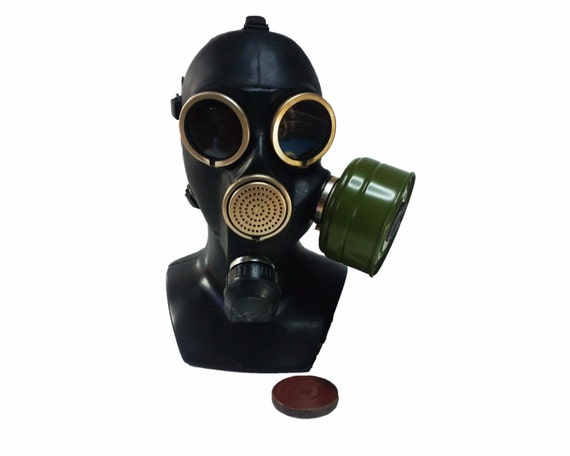 Vintage Black Rubber Gas Mask GP-7V, Soviet Russian Mask