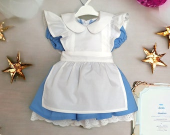 Perfect Alice in wonderland birthday outfit, Alice baby dress Cosplay costume, Girls Party Dress, Blue toddler dress with apron