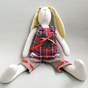 Eco rabbit toy for baby nursery, Handmade linen&cotton doll as a baby shower gift, Soft rabbit in vintage style, interior stuffed animal