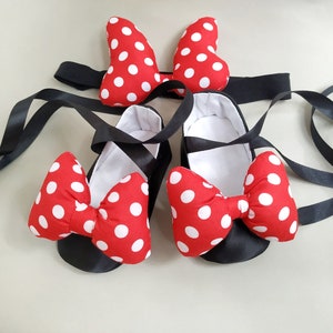 Perfect Minnie mouse birthday outfit, Costume Minnie mouse toddler dress shoes and headband, 1st birthday outfit flats, Baby shower gift
