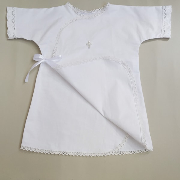 White Cotton Christening gown for baby boy or girl with cross, Unisex Baptism Dress, Blessing Christening gift boy from godmother