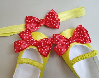 Yellow red  Minnie mouse baby girl costume shoes for 1st birthday, Unique baby shower gift, Toddler girl mary jane shoes, Newborn gift ideas