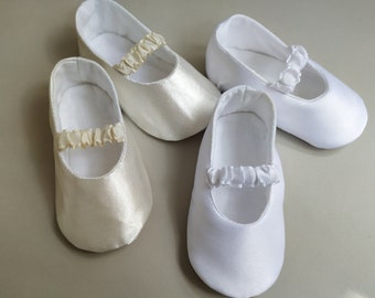 White or Ivory christening shoes for baby girl, Christening outfit girl, Satin baptism shoes, baptism toddler girl