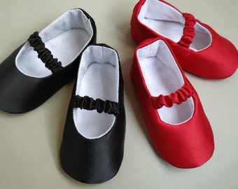 Red or black satin ballet flats toddler, Infant Christmas girl shoes, Soft mary jane, red toddler girl dress shoes, fancy girl costume shoes