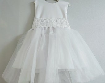 Vintage White Lace Christening Gown for a girl , Infant Baptism Dress, Baby Boho Dress