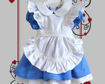 Perfect Alice in wonderland birthday outfit, Alice baby dress Cosplay costume, Girls Party Dress, Blue toddler dress with apron