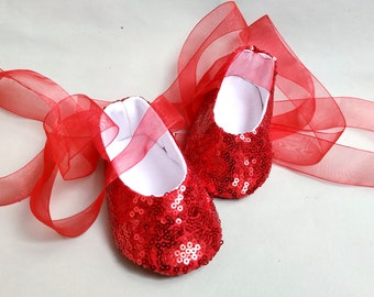 Red Sequin Slippers for Unique Baby Shower Gifts, Soft Ballerina Shoes, Glitter Toddler Party Booties, Birthday gift, Christmas Baby Flats