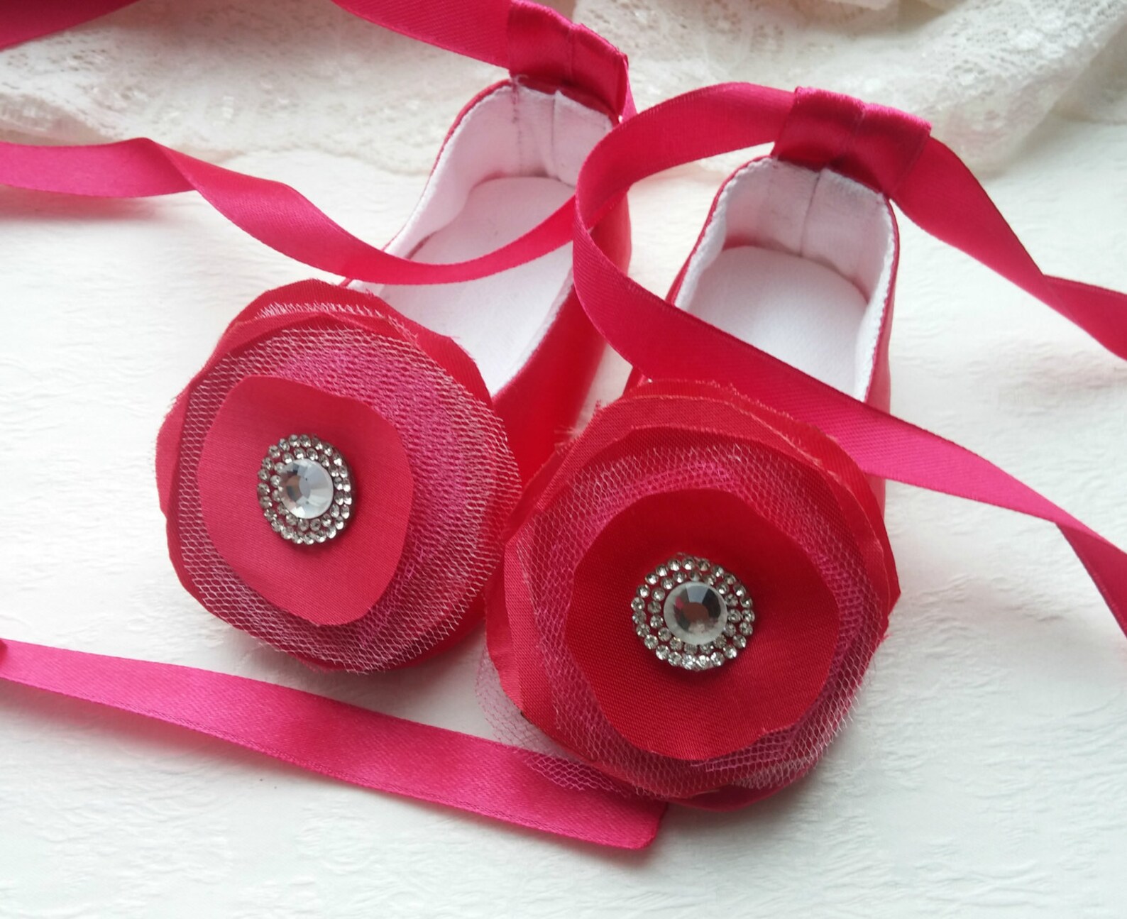 dark pink princess girl slippers, baby ballet flower shoes, satin rhinestone wedding shoes, ballerina baby shower gift, satin ba