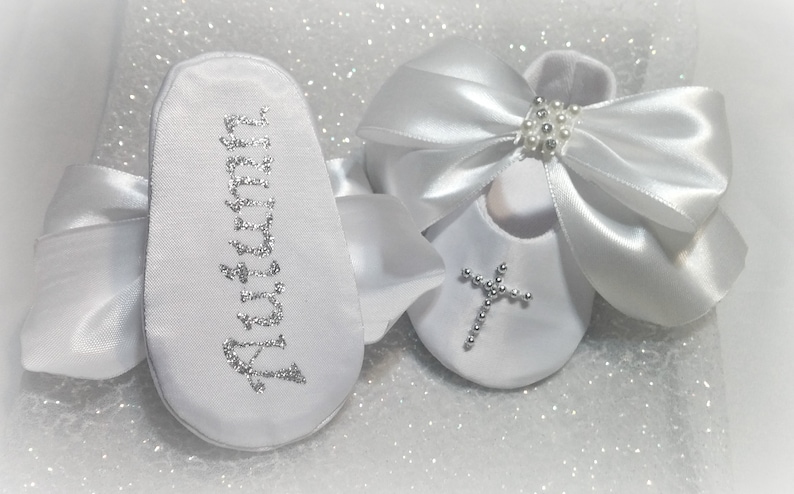 satin christening shoes