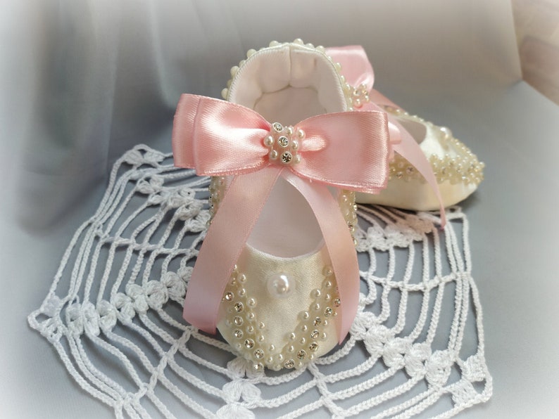 Pearl Rhinestone Baby Shoes: Ivory Satin Crib Booties - Etsy