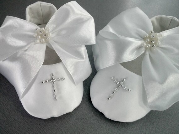 white satin baby shoes