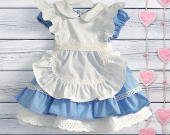 Vestido de cumpleaños de Alicia en el País de las Maravillas: disfraz de cosplay de algodón azul