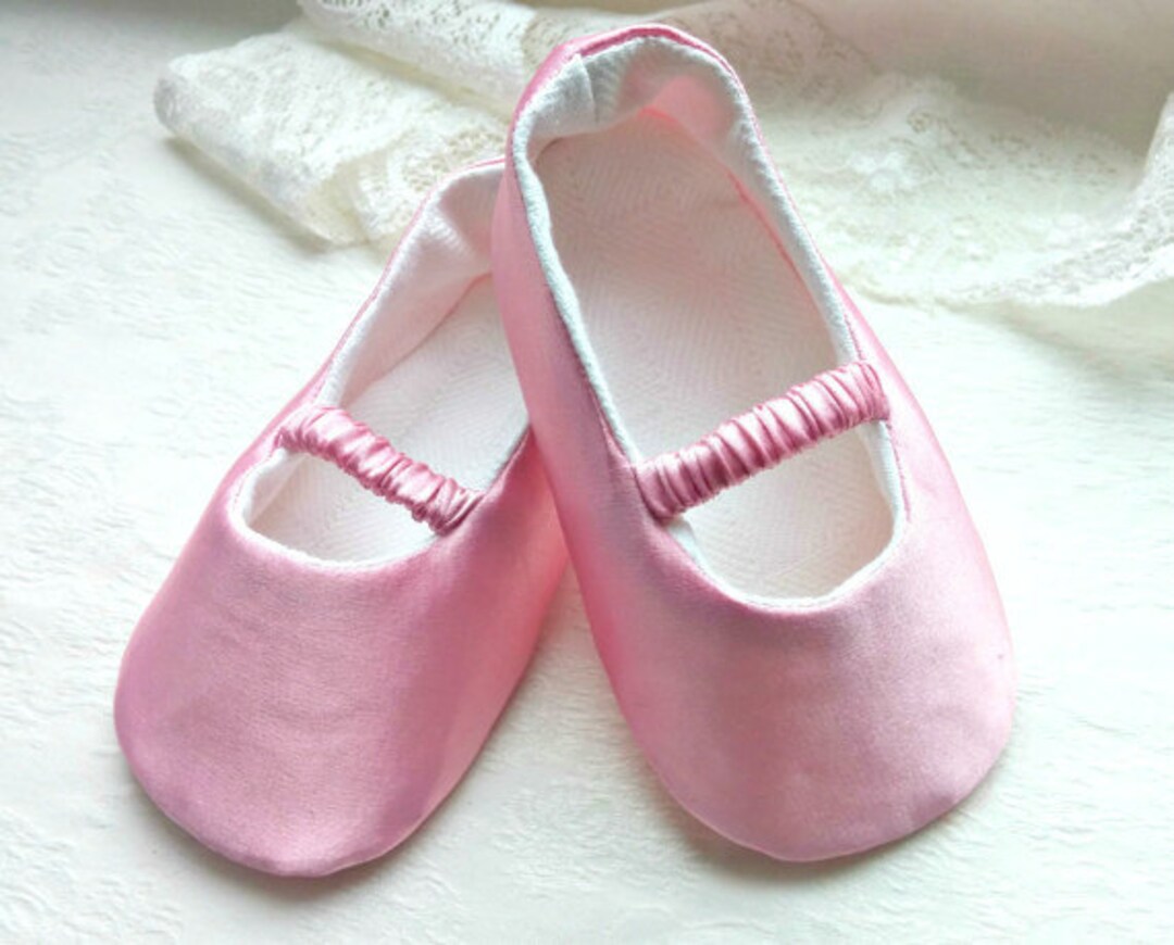 Pink Satin Baby Ballet Slippers Toddler Shoe Christening Etsy