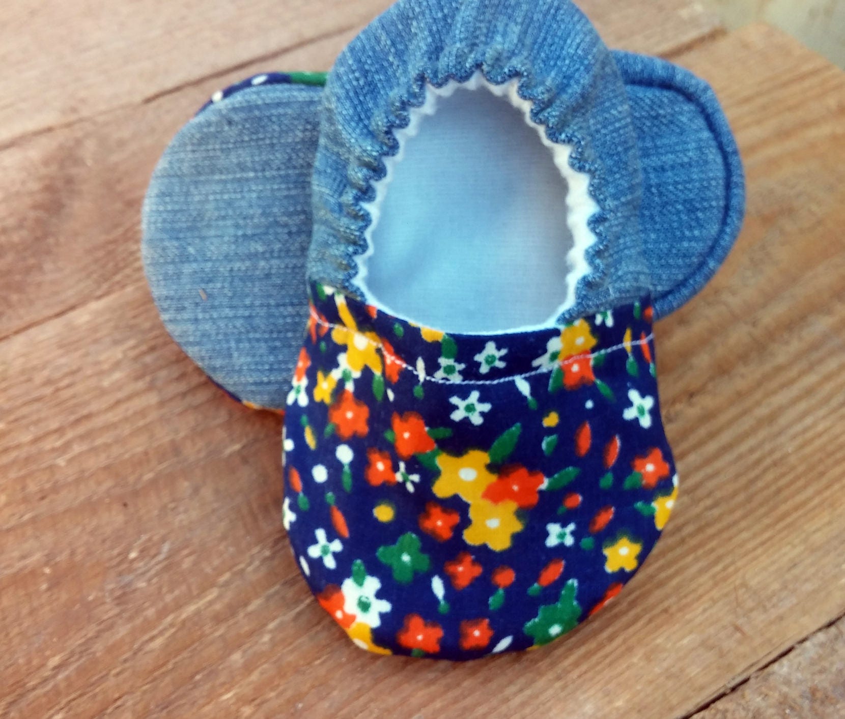 Floral print and Denim Baby Crib Shoe Baby Soft sole | Etsy