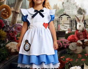 Handgemaakte Alice in Wonderland-jurk: katoenen kostuum voor peuters