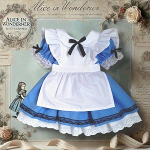Vintage Alice in Wonderland Dress with Lace for Girls - Alice Costume, Birthday Outfit, Halloween, Photo Shoot, Fairytale Dress