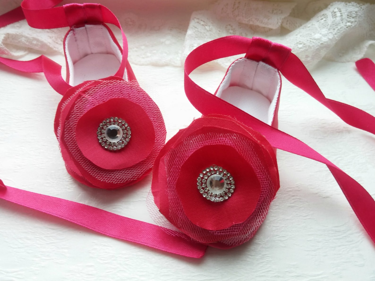 dark pink princess girl slippers, baby ballet flower shoes, satin rhinestone wedding shoes, ballerina baby shower gift, satin ba