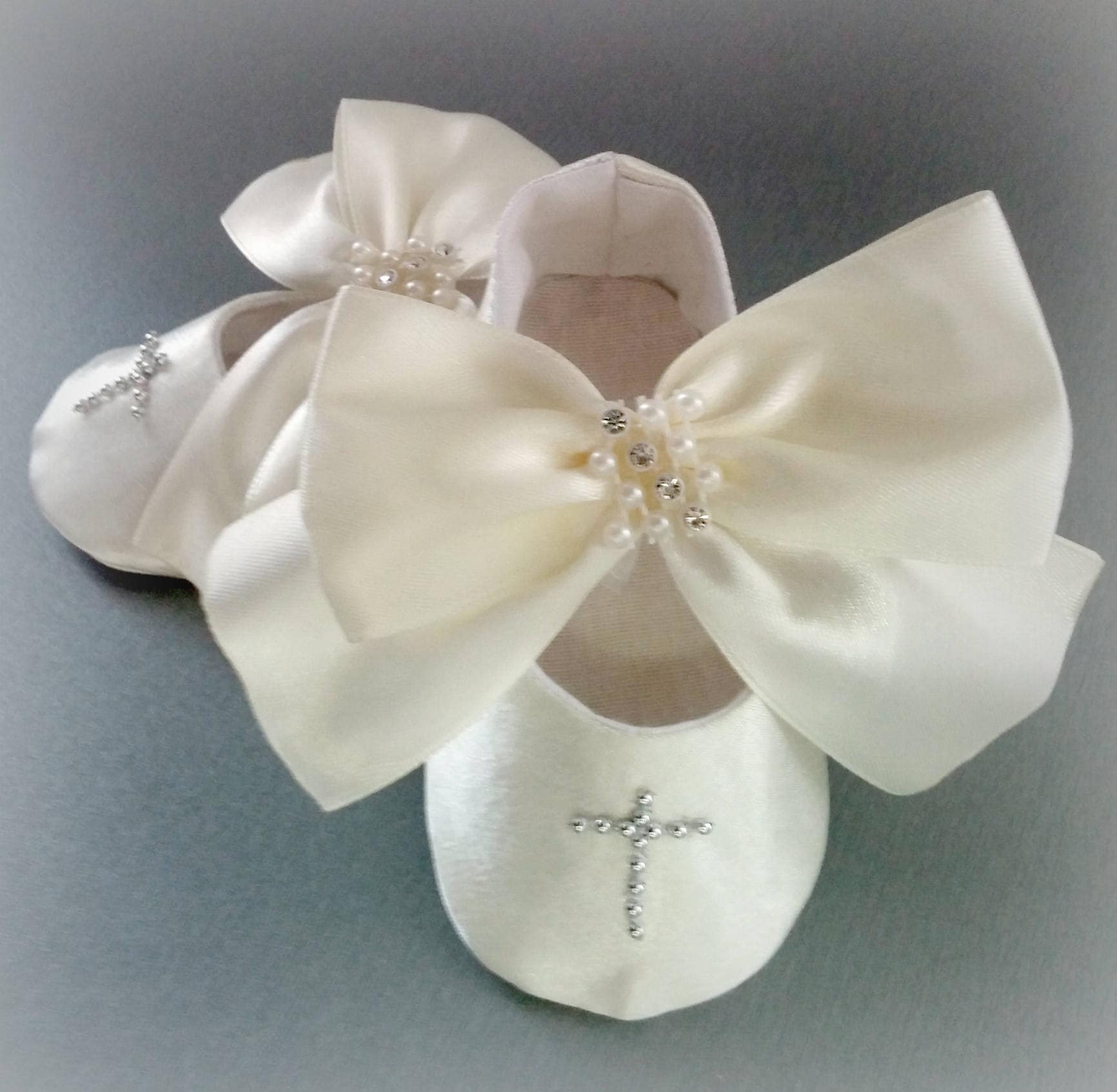 Soft Ivory Baptism Shoes Cross Shoes Ivory Satin Christening Etsy