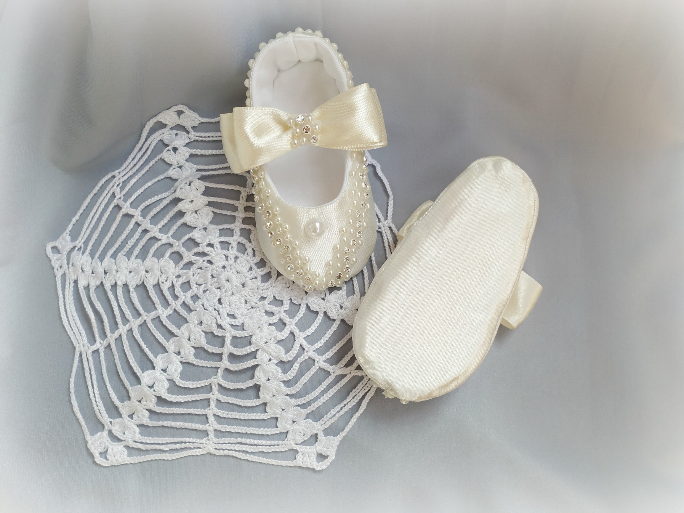 Pearl and Rhinestone Ivory Christening Shoes Baby Girl Etsy