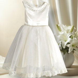 Ivory Baby Girl Dress with Pearls and Lace | Special Occasion Dress | Toddler Flower Girl Dress | Elegant Baby Party Dress