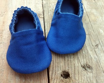 Plain Royal blue slippers, Organic cotton Soft Sole Baby Crib Shoes, unisex Fabric Baby Booties, Infant Boy Girl Shoes, solid blue baby shoe
