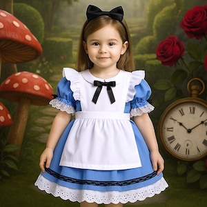 Alice Lace Dress for 1st Birthday Girls Princess Costume for Photo Shoot and Halloween Handmade Cotton Fairytale Outfit for Special Occasion