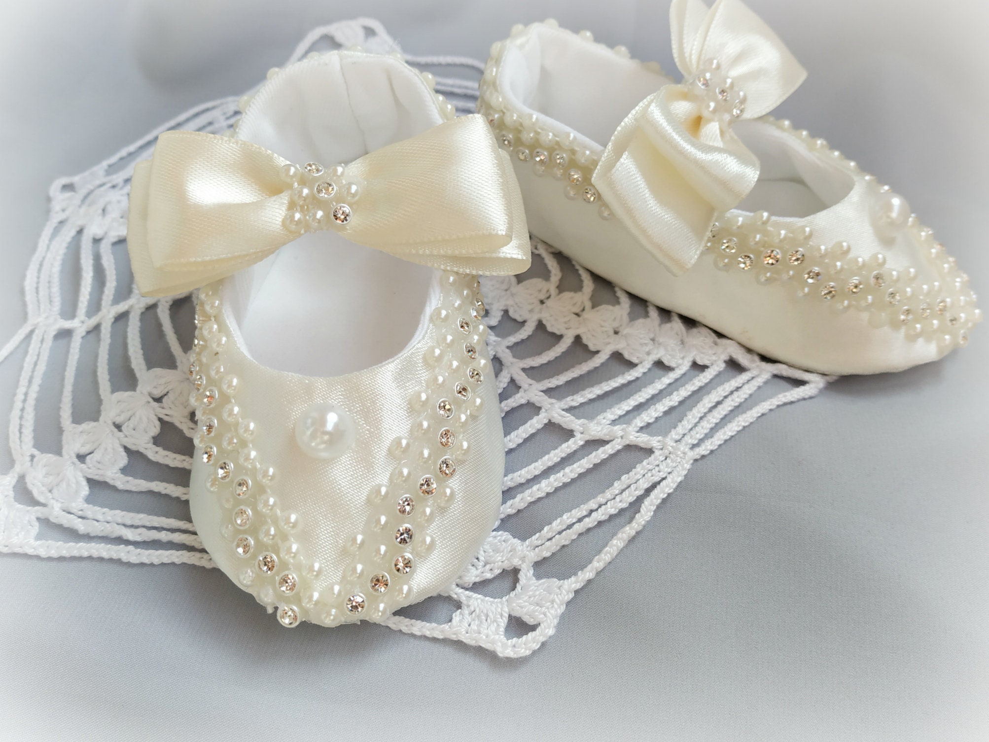 Pearl and Rhinestone Ivory Christening Shoes Baby Girl - Etsy