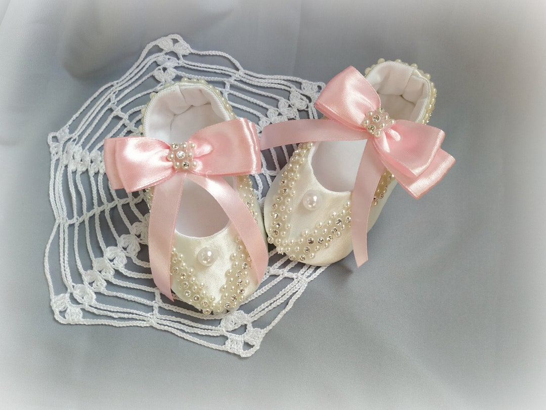 Pearl Rhinestone Baby Shoes: Ivory Satin Crib Booties - Etsy