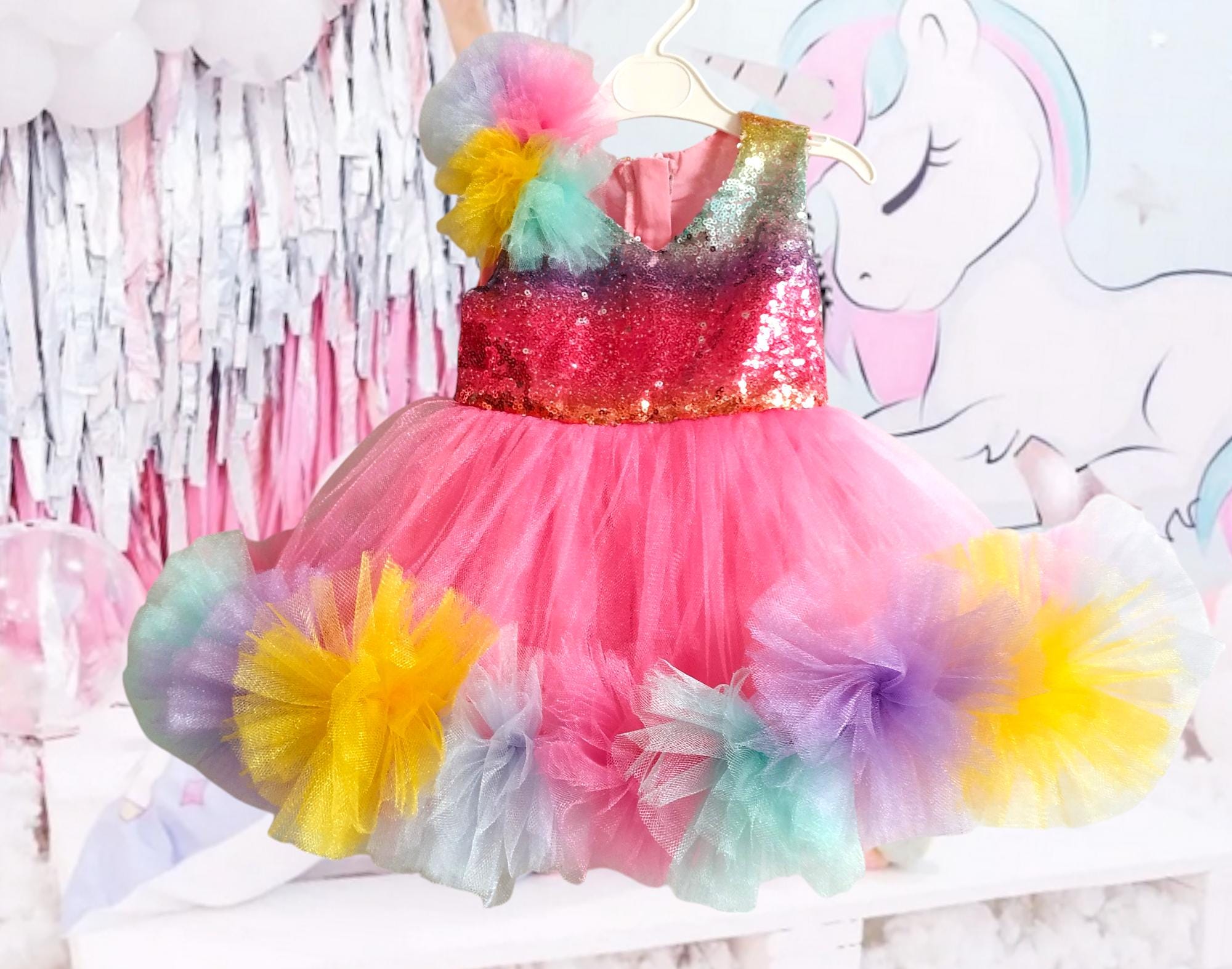rainbow unicorn princess dress Rainbow Unicorn Dress for Girls