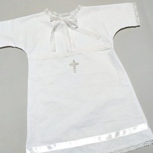 White Cotton Christening gown for baby boy or girl with cross, Unisex Baptism Dress, Blessing Christening gift boy from godmother