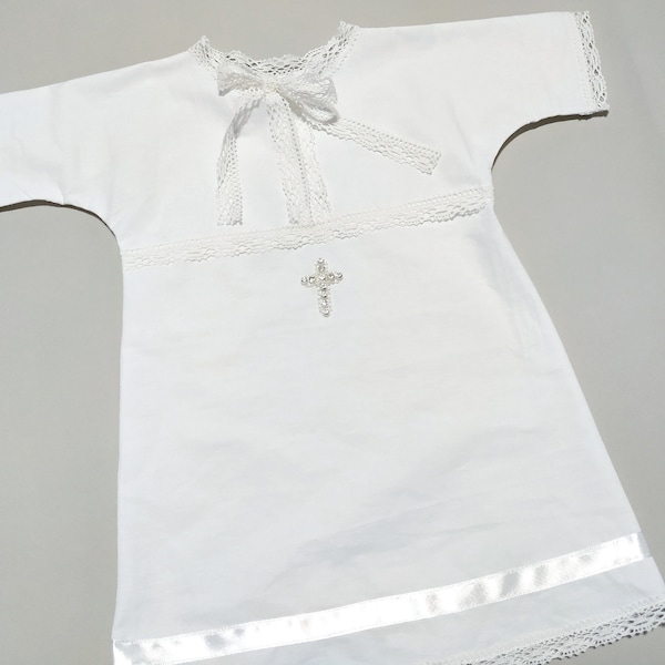 White Cotton Christening gown for baby boy or girl with cross, Unisex Baptism Dress, Blessing Christening gift boy from godmother