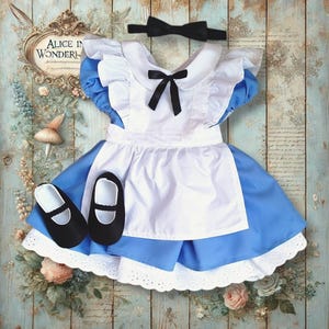 Perfect Alice set of dress, apron, shoes and headband for Alice in wonderland birthday outfit, Alice baby Cosplay costume, Girls Party Dress