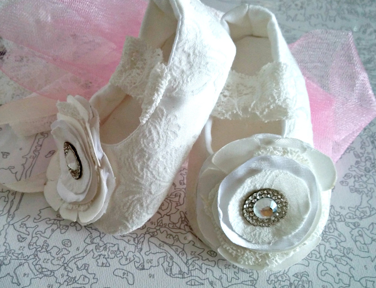 ivory jacquard lace ballet slippers, flower girl shoes, baby and toddler girl, christening, baptism shoes, jacquard elegant wedd