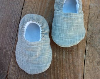 Lin unisexe Élégant Crib Shoes /Booties organiques, Moccs bébé, Chaussures Sole Soft, Baby Slippers Baby Gift, Fabric Baby Booties,Infant Boy Shoes