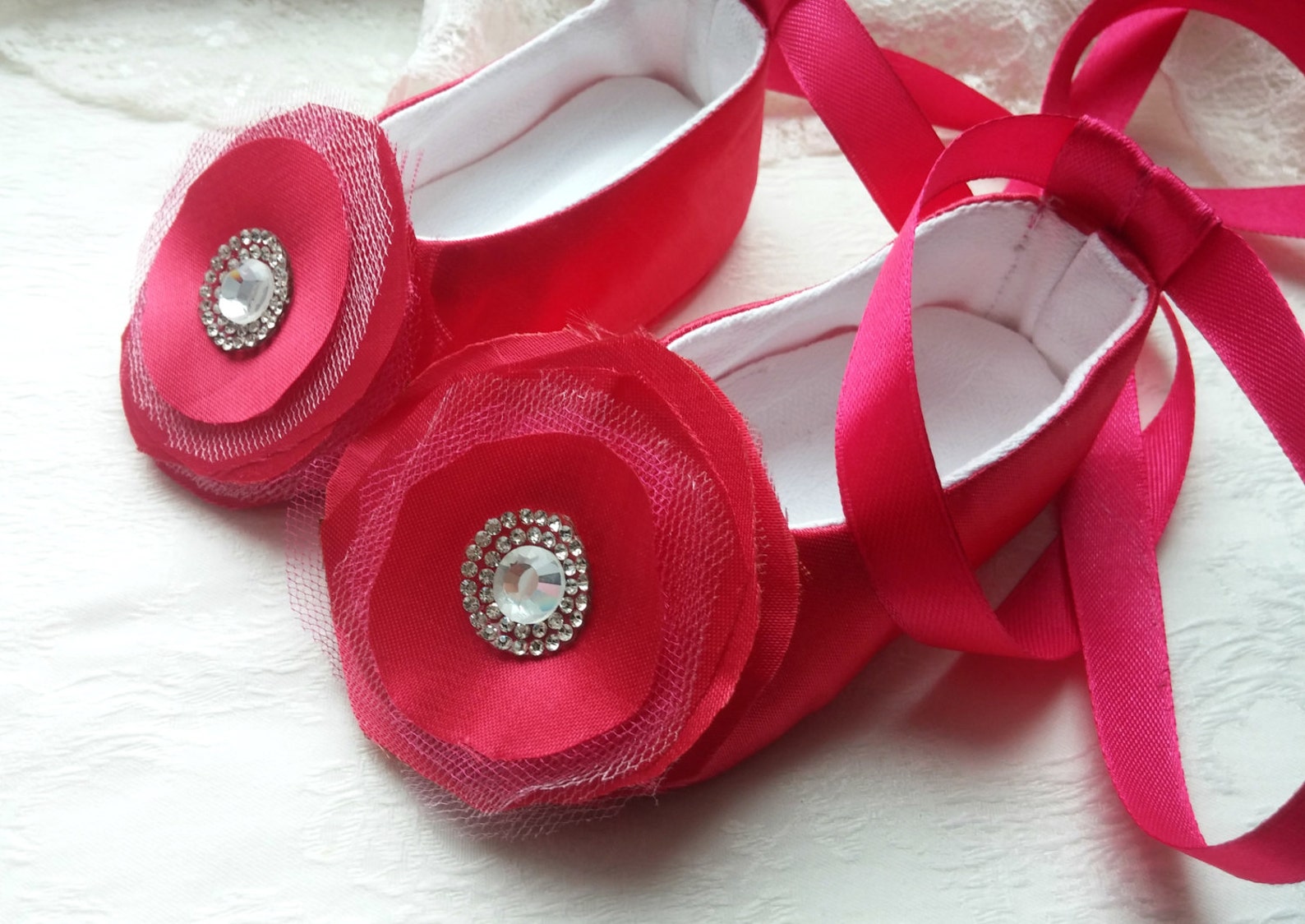 dark pink princess girl slippers, baby ballet flower shoes, satin rhinestone wedding shoes, ballerina baby shower gift, satin ba