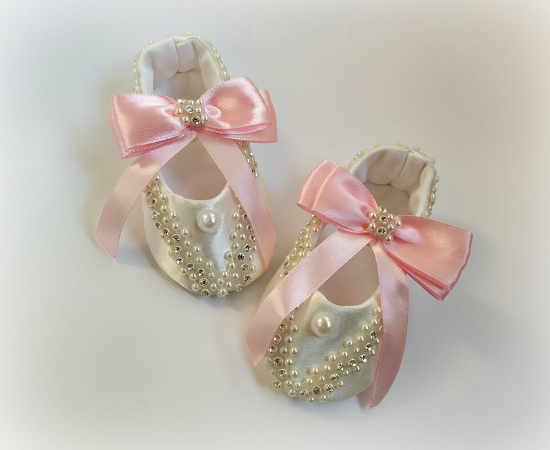 Pearl Rhinestone Baby Shoes: Ivory Satin Crib Booties - Etsy