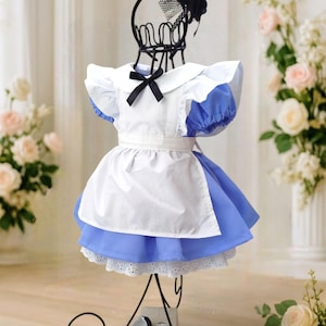 Complete Fairytale Costume Alice in Wonderland Birthday Outfit Set from Blue Dress with Apron, Shoes & Hat for Toddler Girl Cosplay Party