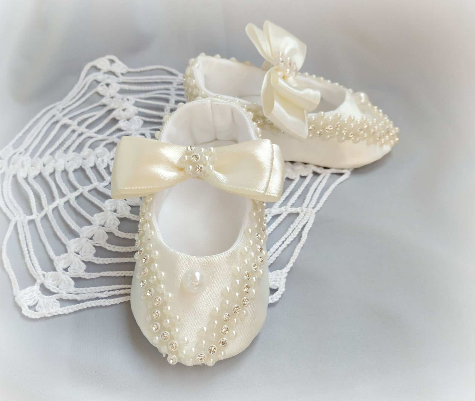 Pearl and Rhinestone Ivory Christening Shoes Baby Girl Etsy