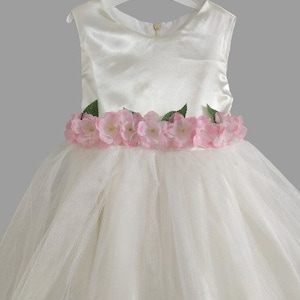 Ivory satin boho Flower Girl dress, Handmade Rustic Tulle Tutu Wedding Dres, Baby Princess Dress, Cute Toddler Dresses