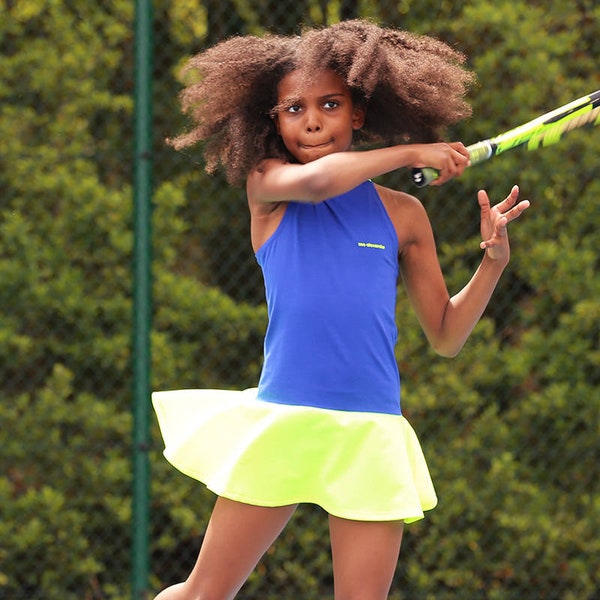 Girls Vibrant Neon Active Tennis Dress & Bike Short Set