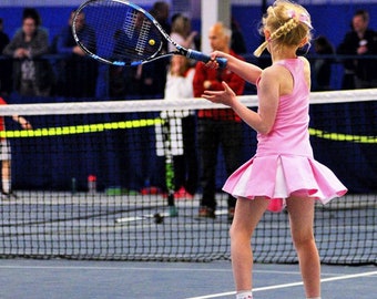 Girls Tennis Dress Pink White RacerBack Brianna Girls Tennis Apparel  Junior Tennis Clothes