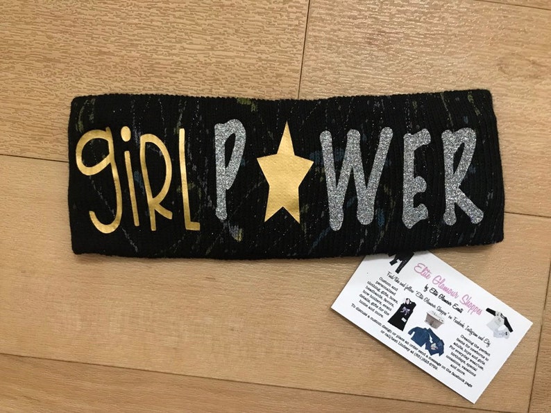 girl power headband Girl power ear warmer custom splatter paint custom splatter painted headband ear warmer headband winter headband