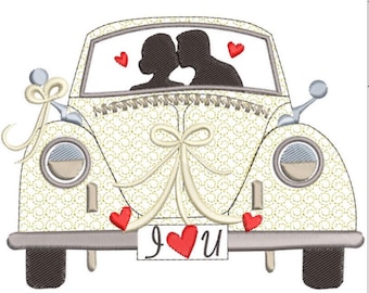 Romantische Hochzeit Auto Stickdatei Download 3 verschiedene Größen (6X5 5X4 4X3)d130