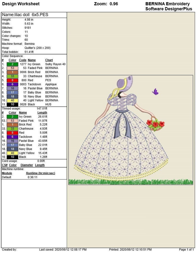 SOUTHERN BELLE Lilac Doll Machine Embroidery Download 2 Diff Sizes (6x5 ...