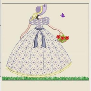 SOUTHERN BELLE lila docka maskinbroderi nedladdning 2 olika storlekar (6x5 6X7) d153